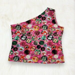 Y2k indie pop art mesh one shoulder tank top